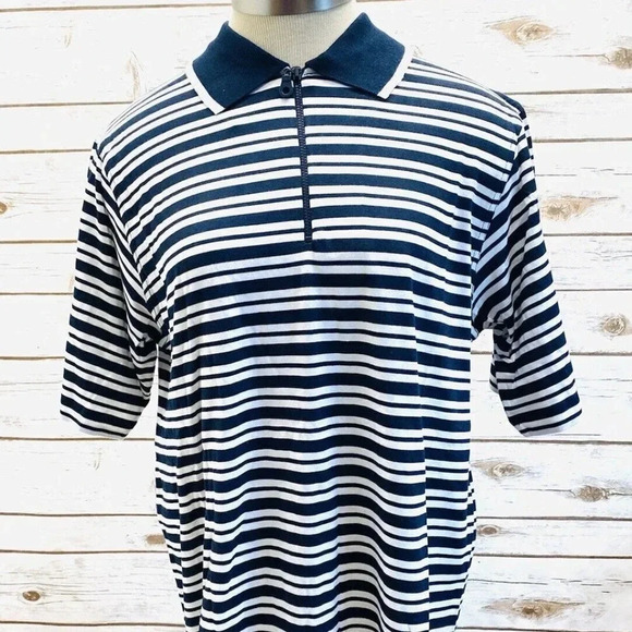 FABER Men Short Sleeve Collared Blue/White Striped Polo Style Shirt Sz Large 36 - Picture 1 of 12